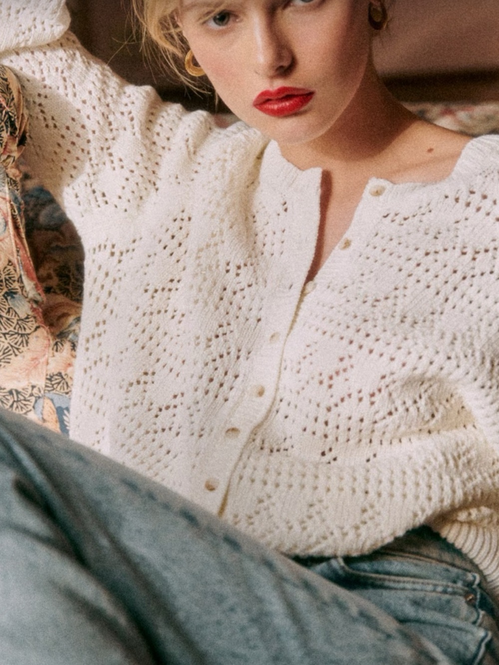 Sezane SZ S EUC Cappuccine Ivory Crochet Button-Up Cardigan - Original Sezane!!